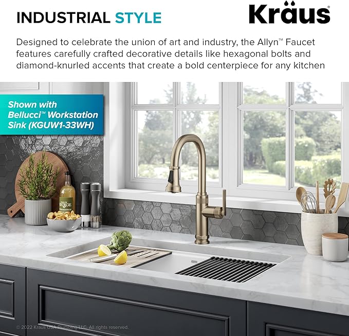 KRAUS Allyn Industrial Pull-Down Single Handle Kitchen Faucet in Spot-Free - Image 3