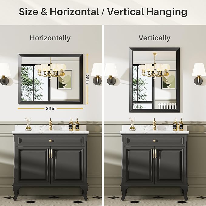 24x32 Inch Black Bathroom Mirror - Image 6
