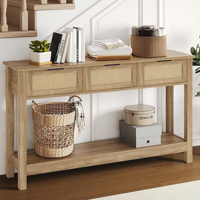 Luoxiao Rattan Console Table Boho Entryway Table - Image 2