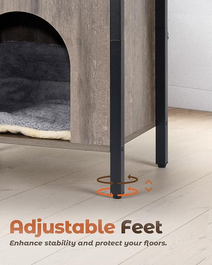 Cat End Table with Charging Station, Indoor Cat House Side Table with Bed - Image 8