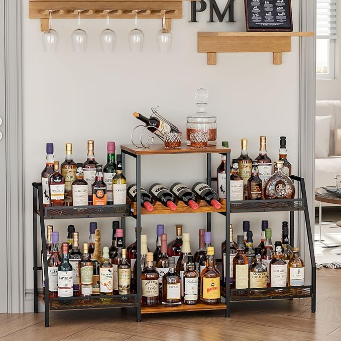 Liquor Cabinet with Fences, Wine Rack Freestanding Floor, 4 Tier Trapezoidal by Hayexiha