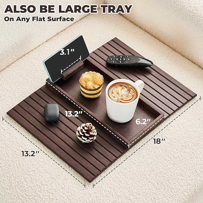 Bamboo Sofa Arm Tray, Anti Falling Couch Arm Tray Armrest Table - Image 2