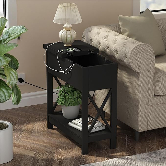 ChooChoo End Table with Charging Station, Narrow Flip Top Side Table with USB - Image 2
