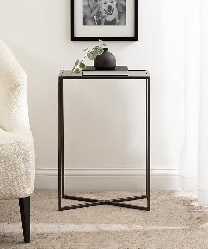 Kate and Laurel Jaspur Modern Narrow End Table, Tinted Glass and Gray Metal - Image 3