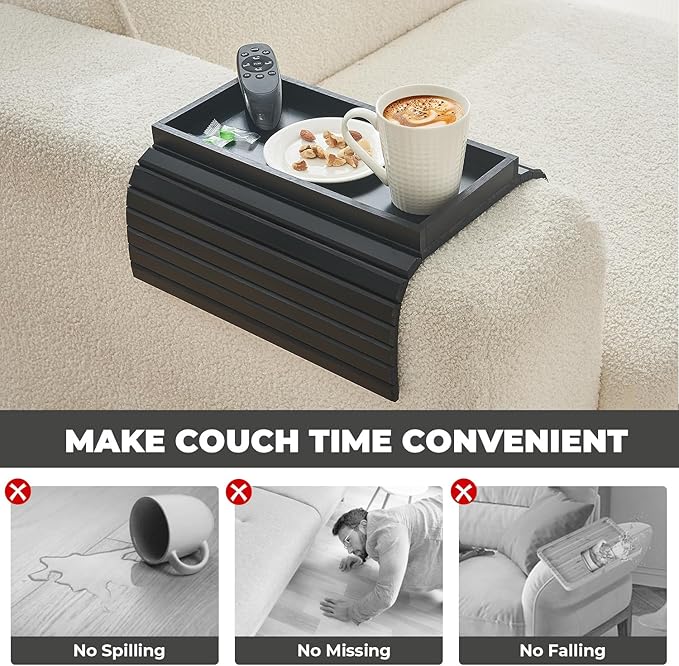 Bamboo Sofa Arm Tray, Anti Falling Couch Arm Tray Table, Foldable Couch Armrest - Image 6