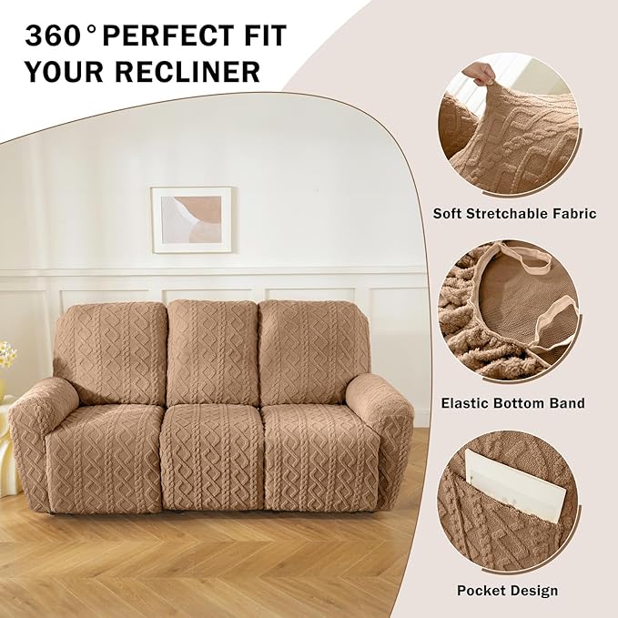 vctops 8 Pieces Geometric Jacquard Plush Recliner Sofa Covers Soft Fuzzy Fluffy - Image 4