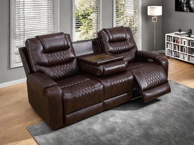 Leather Recliner Sofa Couch, 3-Seater Home Theater Seating Reclining Sofa - Image 3