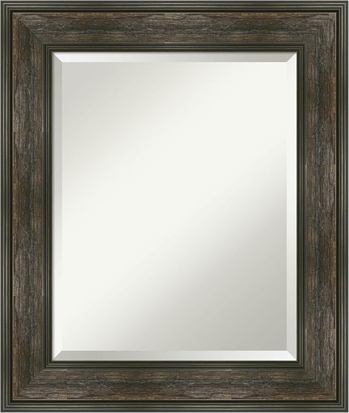 Amanti Art Brown Wall Mirror 26x22 Rail Rustic Char Rectangle Bathroom Mirror by AmantiArt
