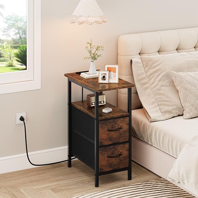 Vagusicc End Table with Charging Station, Narrow Side Table, 23.8'' Tall - Image 9