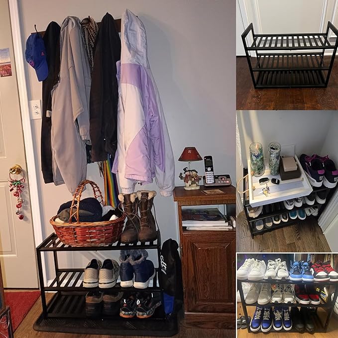 Bamboo Shoe Rack for Entryway, Stackable 3 Tier Shoe Organizer Shelf Storage - Image 3
