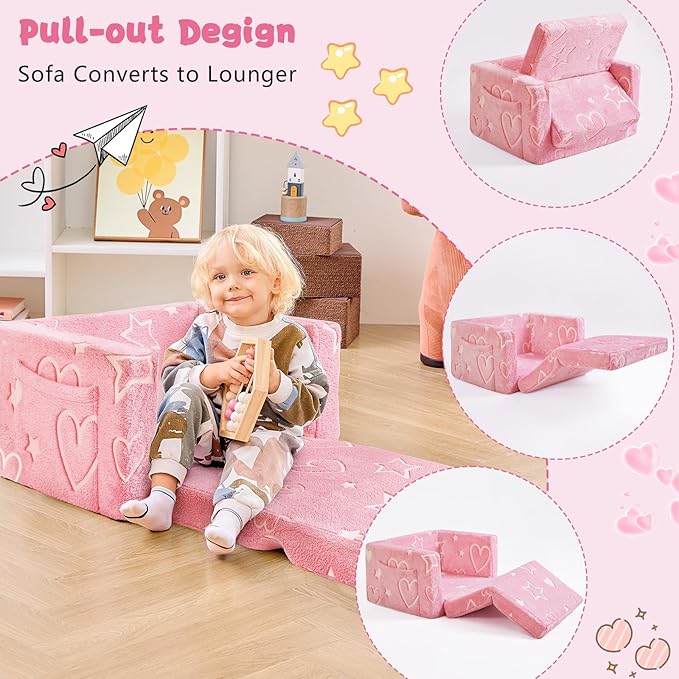 Toddler Chair Comfy, 2-in-1 Soft Toddler Couch Fold Out - Image 2