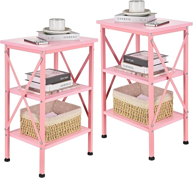 VECELO End Table Set of 2, Bedside Table, X-Design Reinforced Nightstands by VECELO