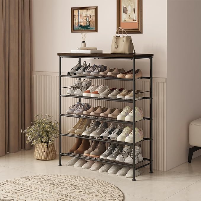 Shoe Rack Organizer 6 Tier for Closet Entryway Free Standing Metal Storage Shoe - Image 2