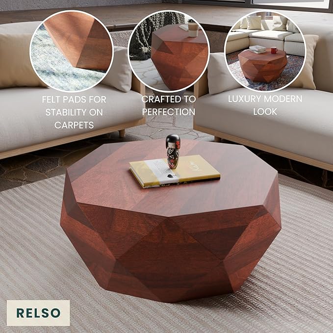 Relso Solid Wood Geometric Faceted Coffee Tables Living Room, Crafted - Image 9