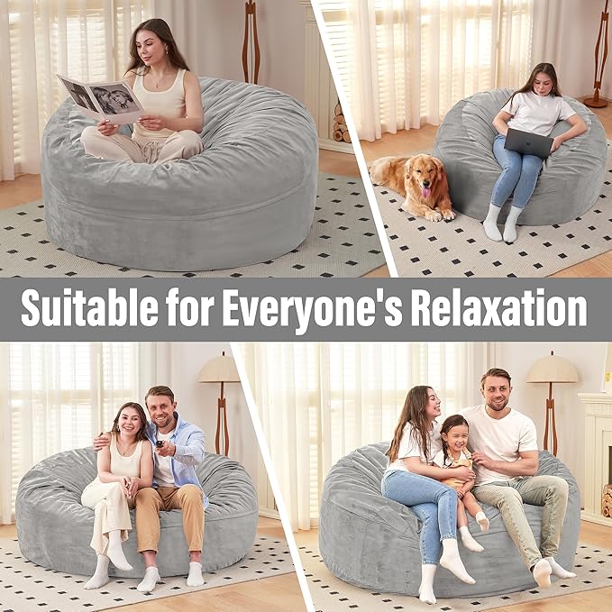 HABUTWAY Bean Bag Chair: Giant 6' Memory Foam Furniture Bean Bag Chair - 6Ft - Image 5