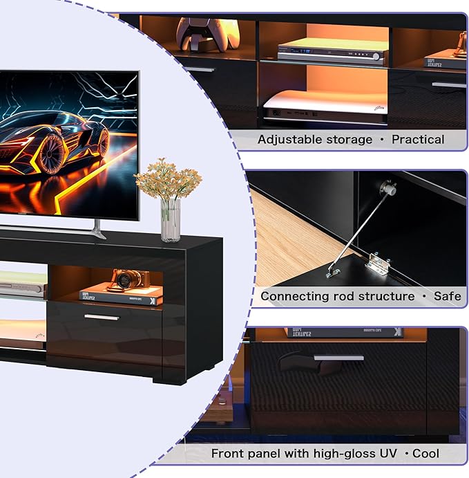 55" TV Stand for Living Room, High-Gloss Entertainment Center for 55 Inch TV - Image 6