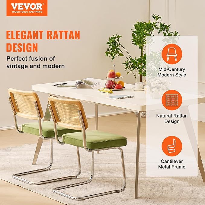 VEVOR Rattan Dining Chairs Set of 2, Mid Century Modern Dining Chair, - Image 4