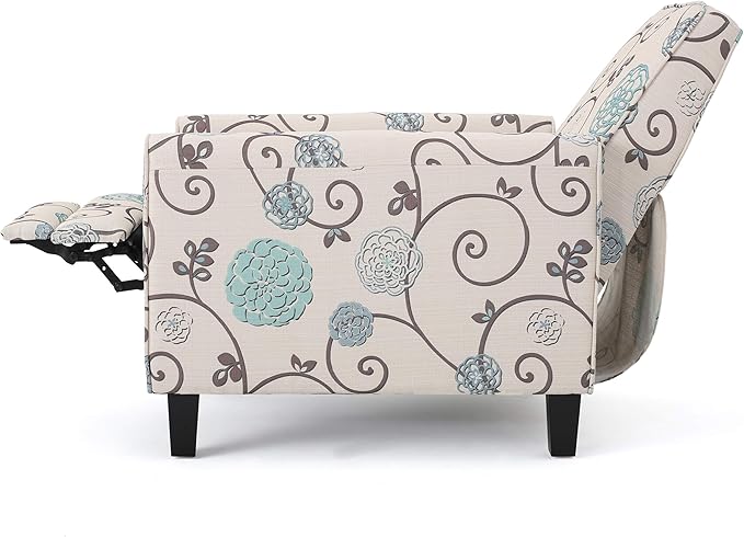 Christopher Knight Home Dufour White and Blue Floral Fabric Recliner 26.75D x - Image 8