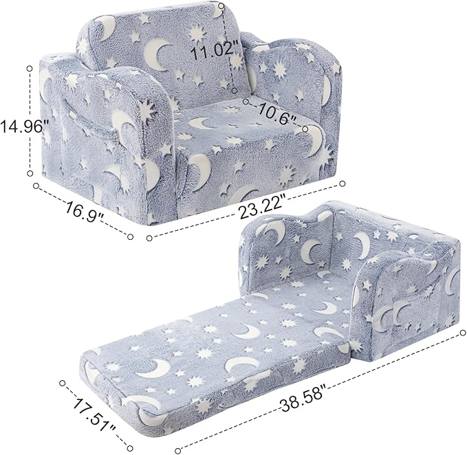 Kids Toddler Chair, 2-in-1 Toddler Couch Fold Out, Convertible Chairs - Image 3