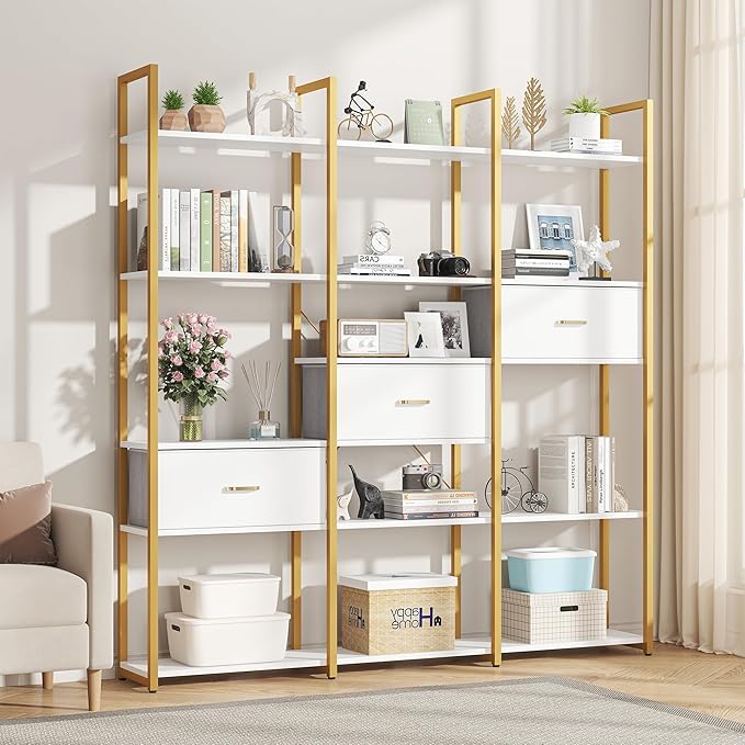 73.6" Tall Bookshelf with 3 Drawers and 16 Storage Shelves, Industrial Bookcase - Image 8