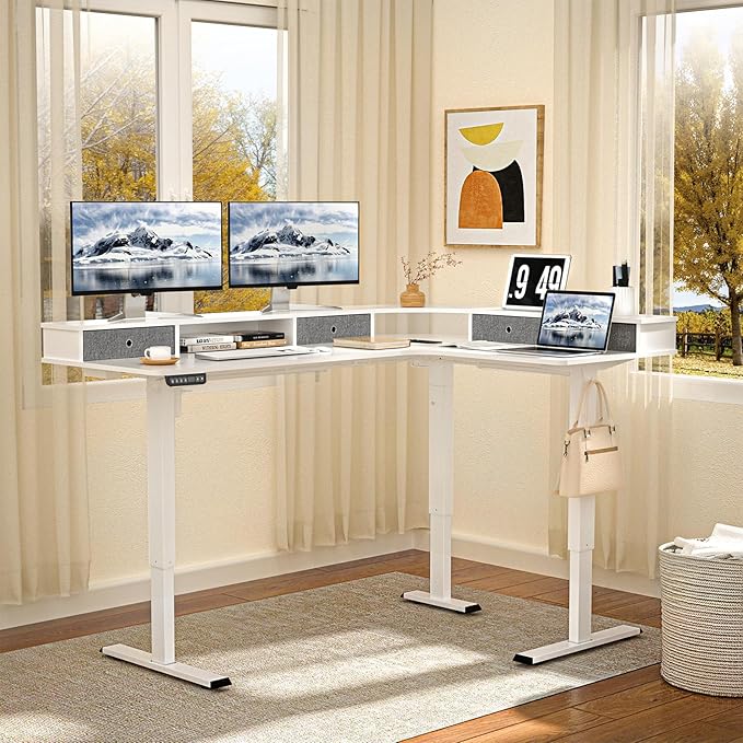 67" L Shaped Standing Desk, Electric Height Adjustable Corner Table - Image 4