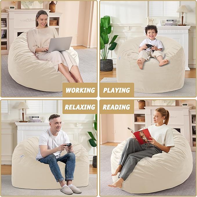3FT Bean Bag Chair with Ultra Soft Velvet Cover Bean Bag Sofa with Memory Foam - Image 6