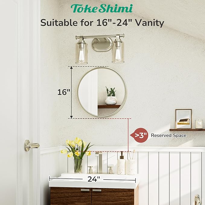 TokeShimi 16 in Round Bathroom Vanity Mirror Framed Brushed Nickel Bathroom - Image 2