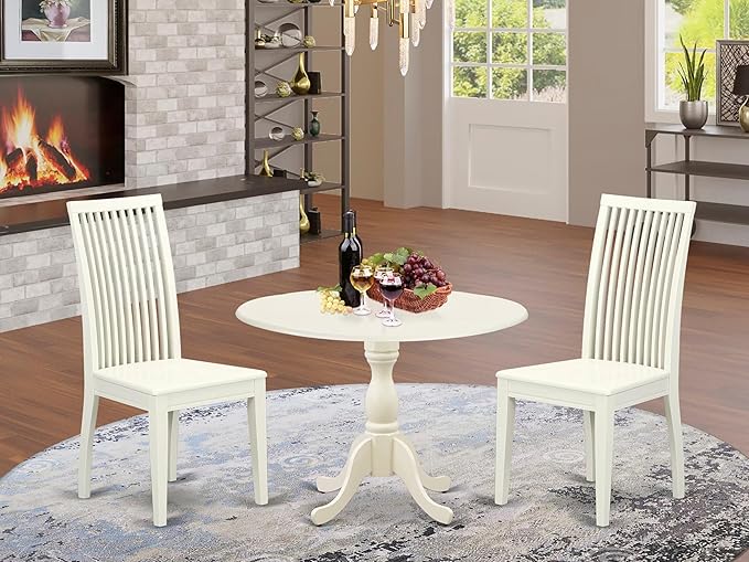 East West Furniture DMIP3-LWH-W 3 Piece Kitchen Table & Chairs Set Contains a - Image 2
