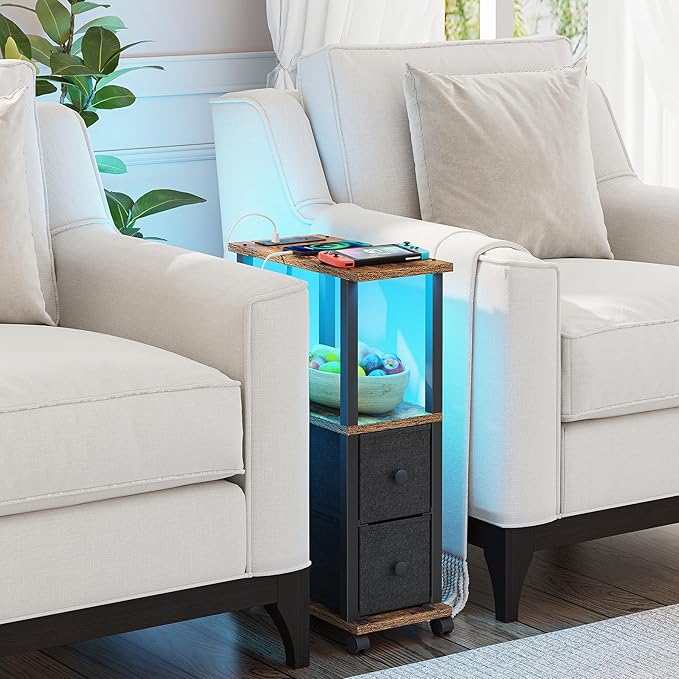 TUTOTAK Small Narrow End Tables, LED Side Tables - Image 6