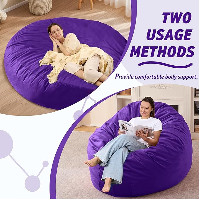 7FT Bean Bag Chair with Ultra Soft Velvet Cover Bean Bag Sofar with Memory Foam - Image 5