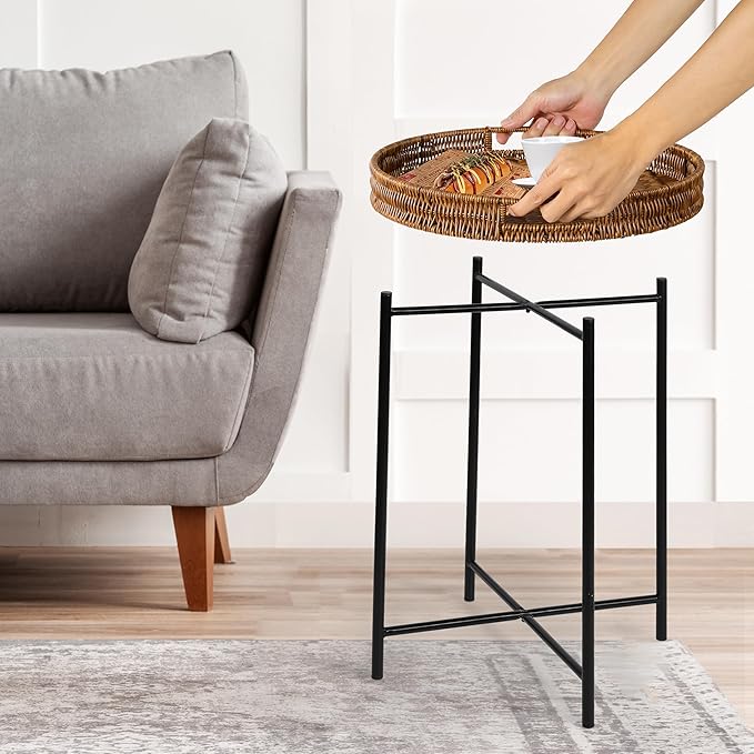 Small Wicker Round End Table, 16.5 in Rattan End Tables - Image 4