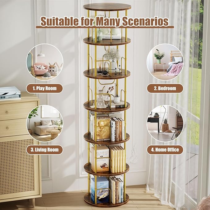 6 Tier Rotating Bookshelf, 360 ° Display Stackable Spinning Bookshelf Tower - Image 7