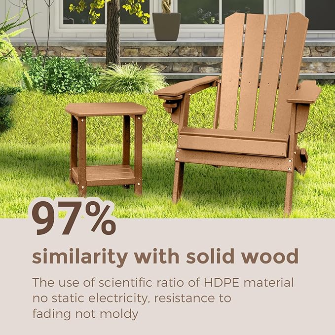 Adirondack Square Outdoor Side Table, 2-Tier Storage Patio Side Table, HDPE End - Image 4