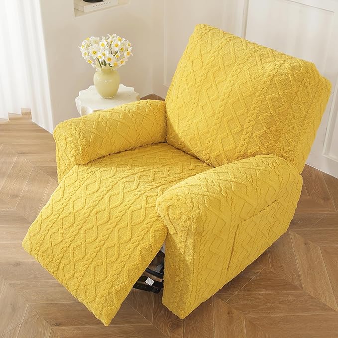 vctops 4 Pieces Geometric Jacquard Plush Recliner Slipcovers Soft Fuzzy Fluffy - Image 6