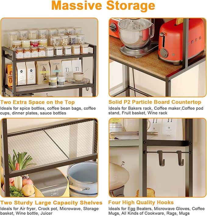 S1 Kitchen Bakers Rack with Power Outlet, Microwave Stand with Storage 5-Tiers - Image 6