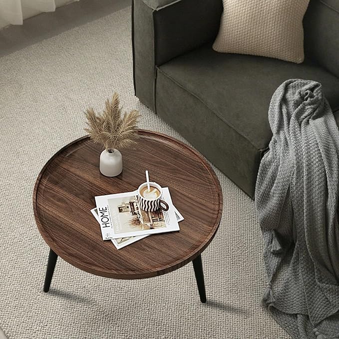 Jessie Small Round Coffee Tables, Easy Assembly Circle Walnut Coffee Tables - Image 9