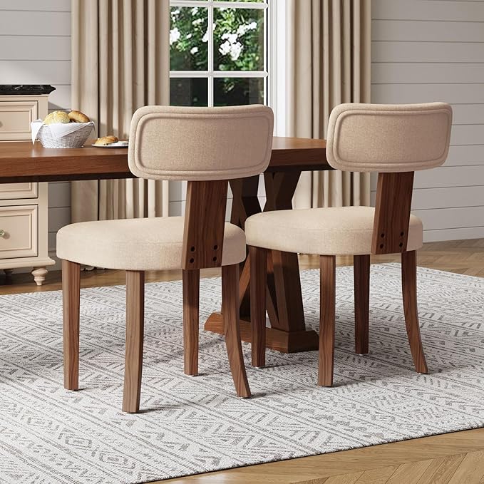 Mid Century Modern Dining Chairs Set of 2, Linen Upholstered Kitchen Chairs - Image 7