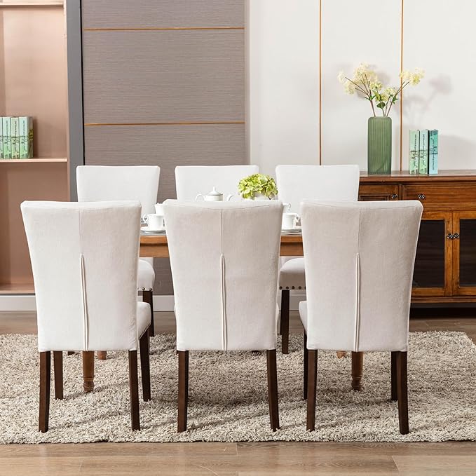 COLAMY Upholstered Dining Chairs Set of 4, Parsons Style Linen Beige Accent - Image 6