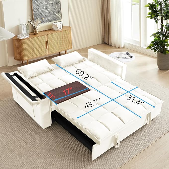 Ball & Cast 55" 3 in 1 Sleeper Sofa Bed Velvet Upholstered Pull Out Couch - Image 3