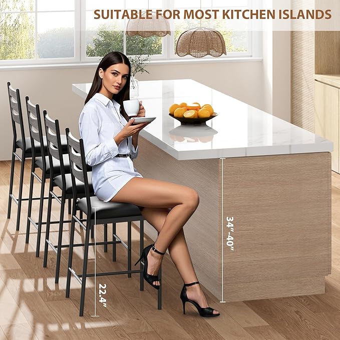GarveeHome Bar Stools Set of 2, Wooden Barstools, Faux Leather Upholstered Bar - Image 3
