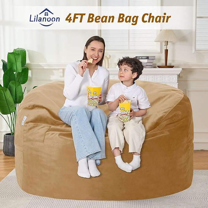4FT Bean Bag Chair with Ultra Soft Velvet Cover Bean Bag Sofa with Memory Foam - Image 2