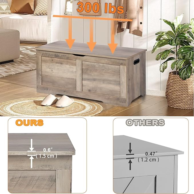 39.4" Storage Chest, Wooden Storage Bench, Lift Top Toy Chest - Image 5