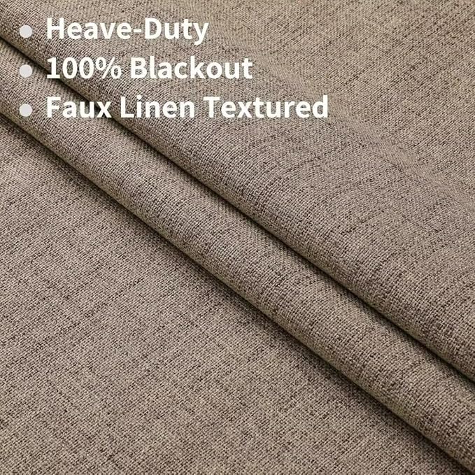 Joydeco Natural Linen Curtains 84 inch Length 2 Panels Set Burg 100% Blackout - Image 2