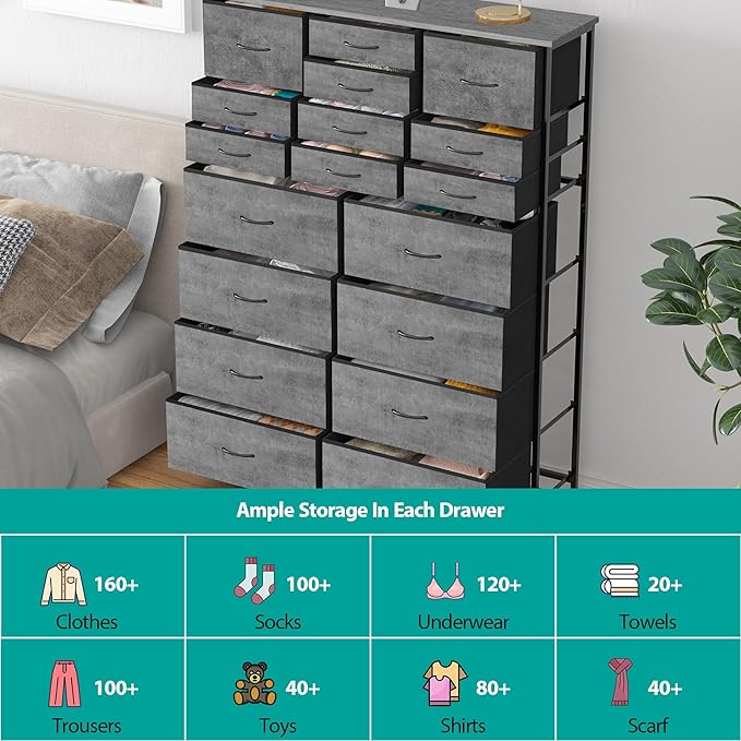 Chest of Drawers for Bedroom, Tall Gray Fabric Dresser - Image 6