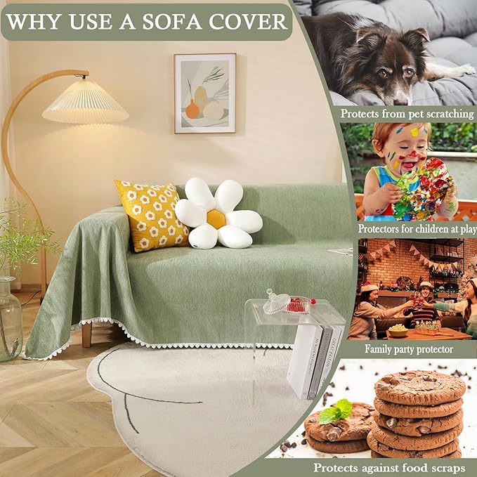 HANDONTIME Couch Cover Green Sofa Covers L Shape Sage Couch Cushion Cover Dog - Image 4