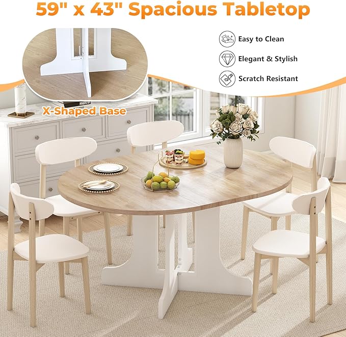 43"-59" Expandable Round Dining Table, Extendable Dining Room Table - Image 6