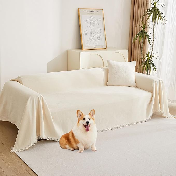MYSKY HOME Couch Cover for Pets Beige Couch Covers for 3 Cushion Couch Sofa by MYSKYHOME