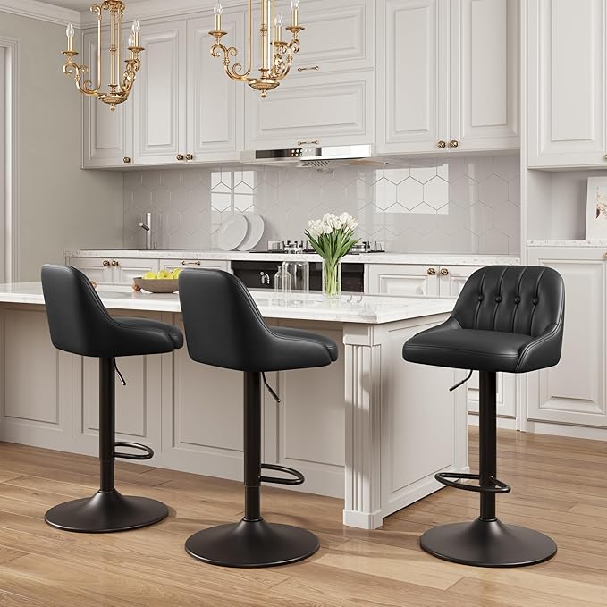 Bar Stools Set of 3, Swivel Bar Chairs, Modern Adjustable PU Leather - Image 8
