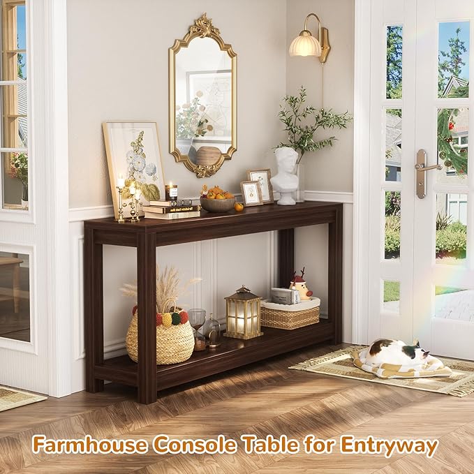 47" Farmhouse Wood Entryway Table Narrow Console Table - Image 2