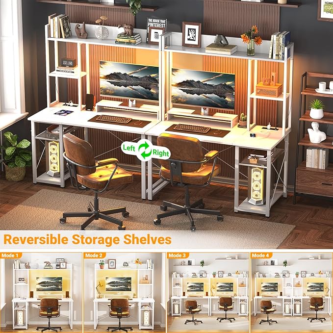 Cyclysio Gaming Desk with Hutch, Home Office Desk with Reversible 5 Tiers - Image 6